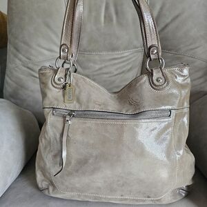 Coach‎ Soho Vtg Bleecker leather Metallic Shiny shoulder Tote bag front pocket